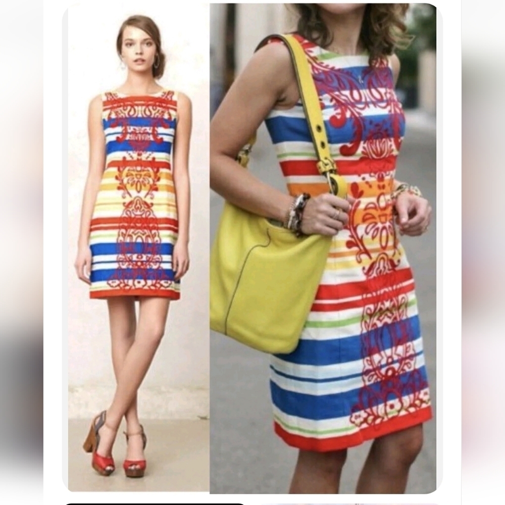 Anthropologie Tabitha Embroidered Totem Shift Dress Size 4